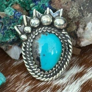 Turquoise bear claw paw southwestern sterling silver ring